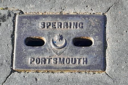 Star and Crescent drain cover at Eastney Drain cover at Eastney featuring the Star and Crescent